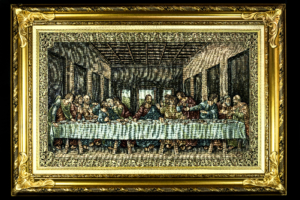 Cornice oro con arazzo "Ultima cena" Frame comb/gold with tapestry "Last supper" Cornice in legno Made in Italy Quadro fabbricato in Italia