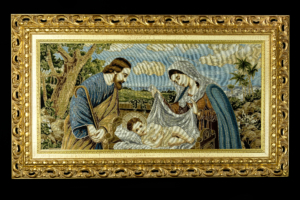 Cornice TRF con arazzo Sacra Famiglia Frame TRF with tapestry Holy family Quadro con cornice in legno fabbricato in Italia Madein Italy