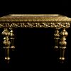 Tavolino in legno rifinito in foglia oro con mattonelle in ceramica decalcomania 100% made in Italy arredo classico tavolo d'appoggio barocco