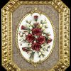 Cornice con placca ovale in porcellana fiori rossi porcellana di Capodimonte realizzata a mano 100% Made in Italy Cornice in legno