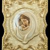 Quadro sagomato in legno con placca in resina dipinta a mano, immagine sacra Madonna con Bambino , quadro icona religiosa. arte sacri